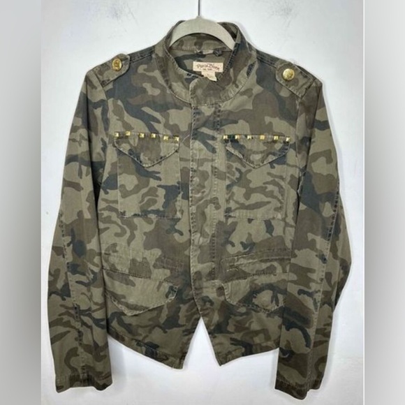 Paris Blues Jackets & Blazers - Papillon Camo Military Jacket Gold Studded Utility Coat Women’s Large Like New